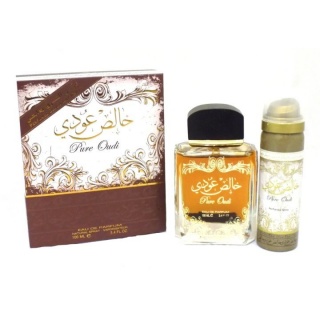 Set Lattafa Parfum Pure Oudi, 100 ml si Deodorant Spay 50ml